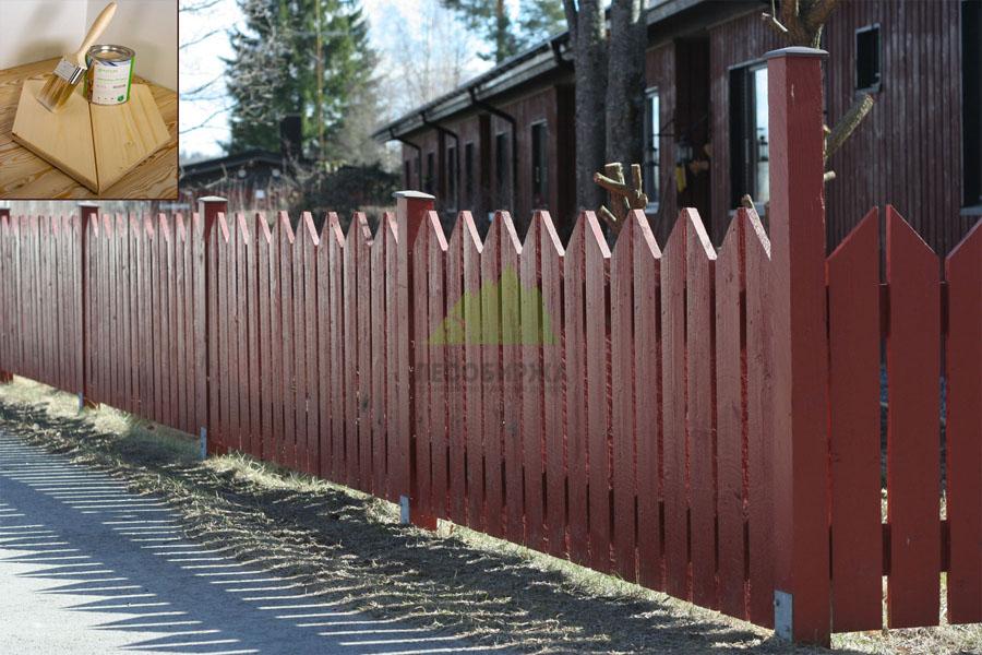 Забор деревянный из штакетника острого из 2х планок