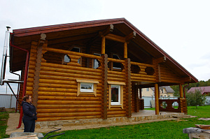 крашеный дом из бревна