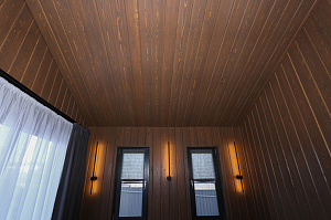 Имитация бруса из ангарской сосны с покраской лазурью Nordik Sauna от "Финкраски"