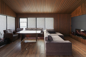 Имитация бруса из ангарской сосны с покраской лазурью Nordik Sauna от "Финкраски"