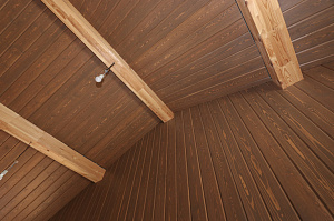 Имитация бруса из ангарской сосны с покраской лазурью Nordik Sauna от "Финкраски"