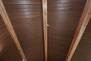 Имитация бруса из ангарской сосны с покраской лазурью Nordik Sauna от "Финкраски"