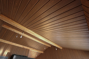 Имитация бруса из ангарской сосны с покраской лазурью Nordik Sauna от "Финкраски"