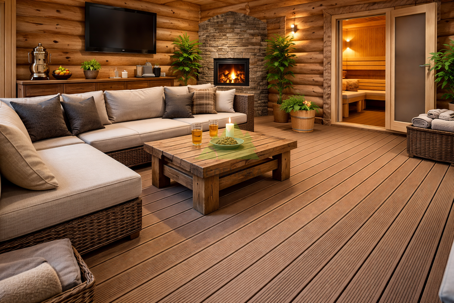 Комната отдыха для бани полом из ДПК